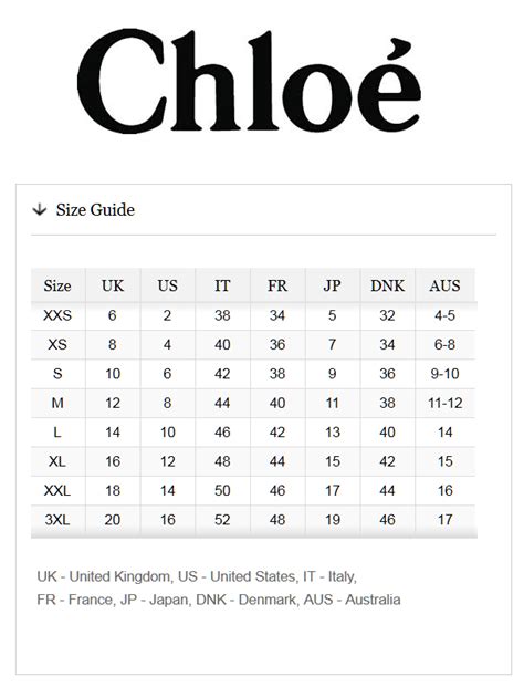 chloe eboutique size chart.